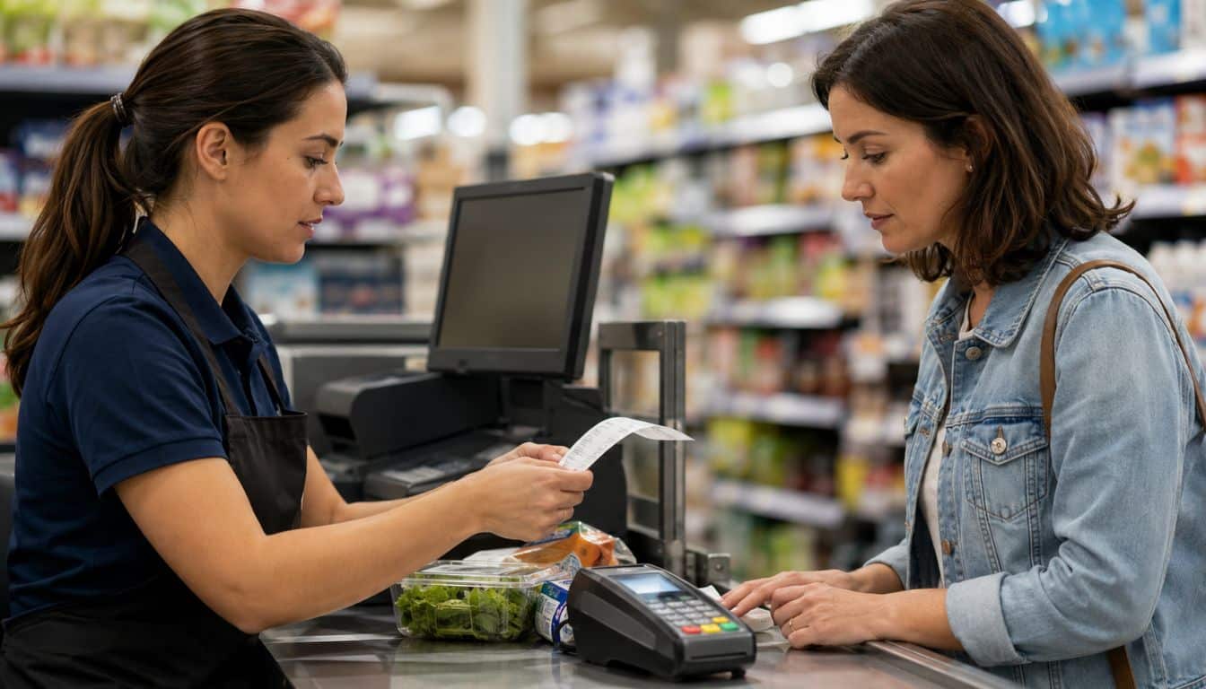Scène de caisse au supermarché