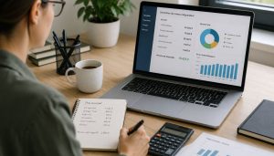 Bureau moderne avec calculs financiers