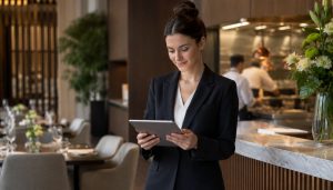 Femme professionnelle dans un hôtel moderne