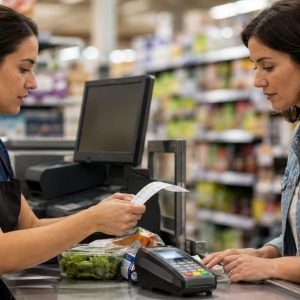 Scène de caisse au supermarché