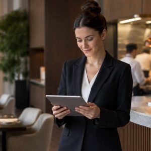 Femme professionnelle dans un hôtel moderne