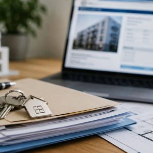 Clés et plans sur le bureau